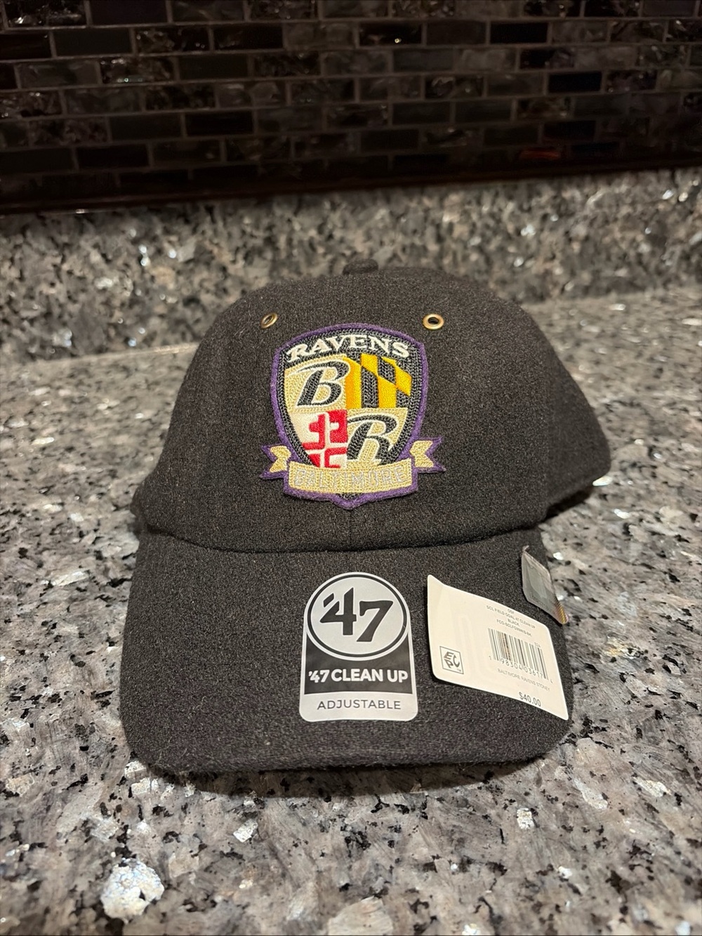 Baltimore Ravens 47 Clean Up Adjustable Cap Stoney Clover Lane Wool Blend NWT